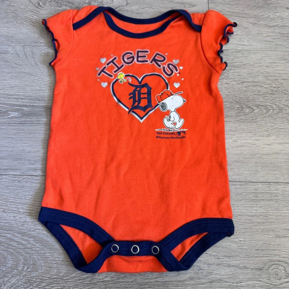 Detroit‎ Tigers Snoopy Peanuts Baby Bodysuit Orange Navy 12M Team Athletics MLB